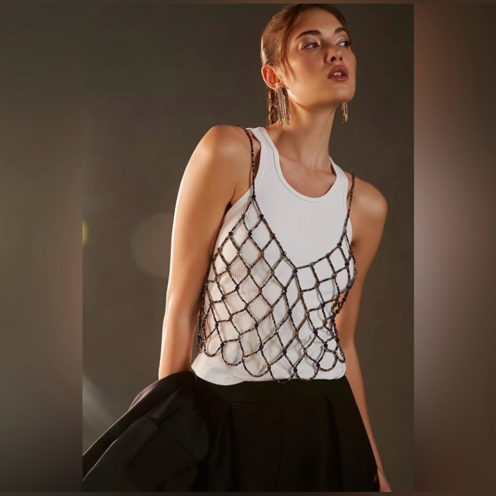 Black Beaded Cami overlay top